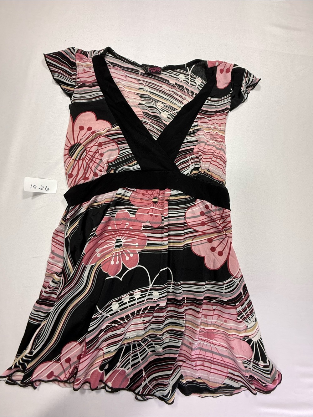 Vintage Y2K Seventeen Fashion Pink Black Floral Empire Waist Babydoll Top Tunic